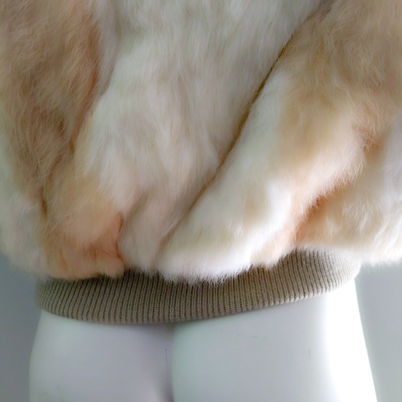 Vtg 80s Rabbit Fur Striped Bomber Zipper Jacket L - Picture 5 of 6